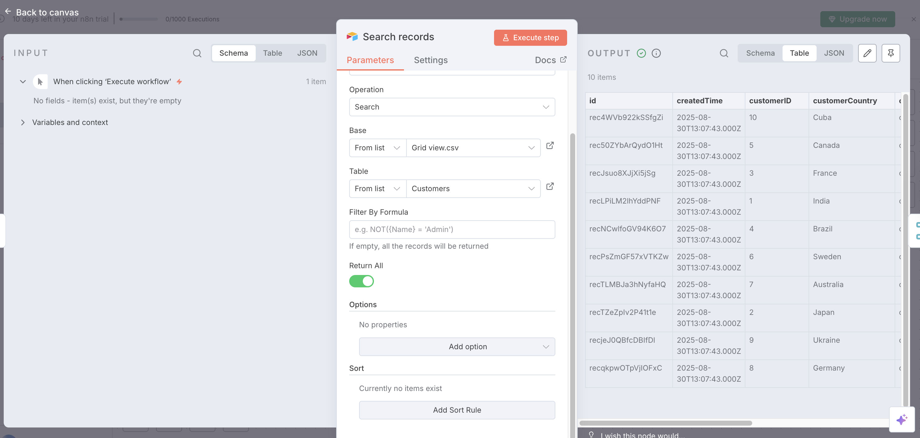 Airtable node results