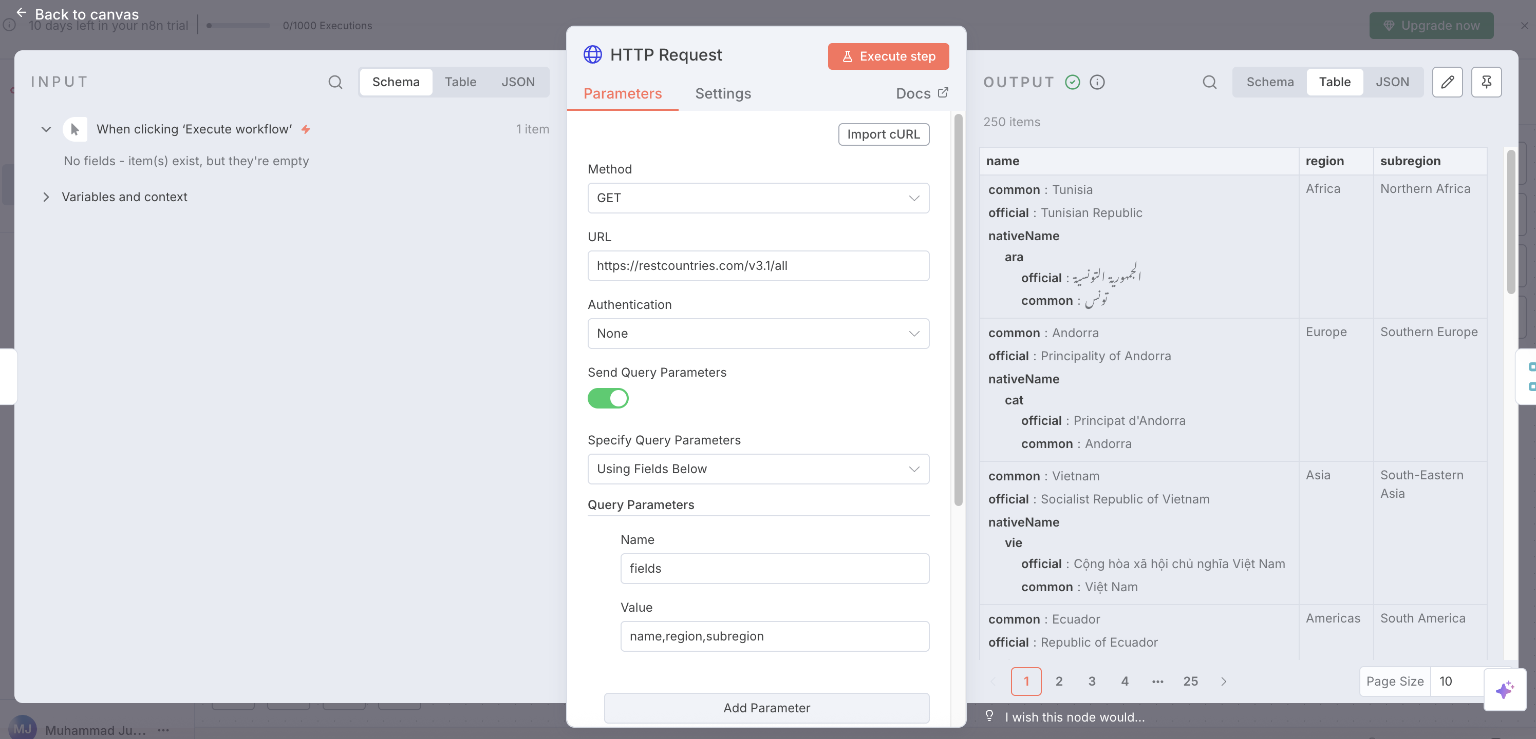 HTTP Request node results
